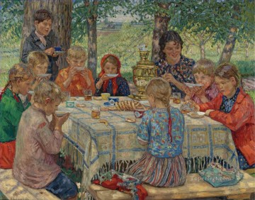 ニコライ・ペトロヴィッチ・ボグダノフ・ベルスキー Painting - 先生の誕生日 ニコライ・ボグダノフ・ベルスキー